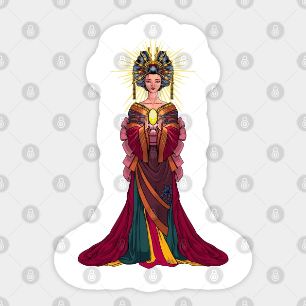 Japanese goddess Amaterasu Sticker by Modern Medieval Design